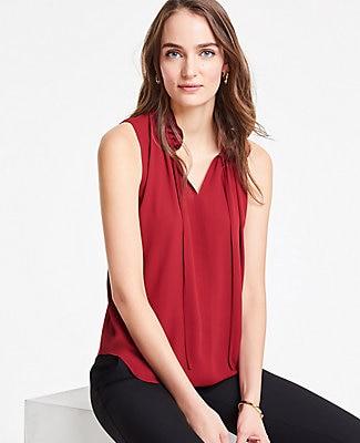 Ann Taylor Double Ruffle Tie Neck Shell