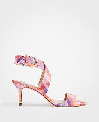 Ann Taylor Letha Gingham Wrap Heeled Sandals