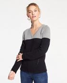 Ann Taylor Colorblock Pointelle V-neck Sweater