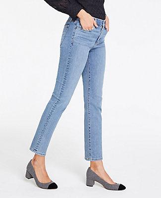 Ann Taylor Straight Crop Jeans In Mid Indigo Wash