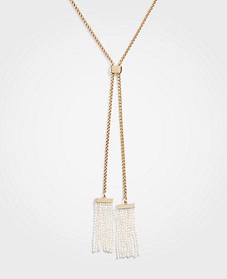 Ann Taylor Double Pearlized Tassel Pendant Necklace