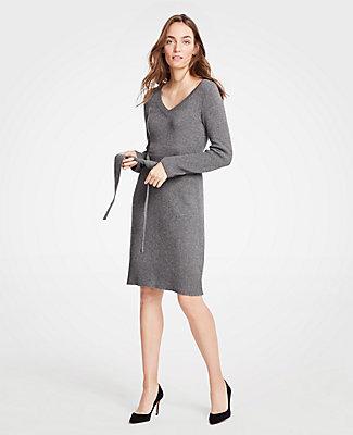 Ann Taylor Tie Waist V-neck Sweater Dress