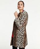 Ann Taylor Leopard Print Faux Fur Jewel Neck Coat