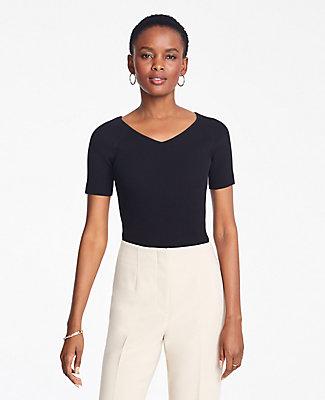 Ann Taylor Ribbed V-neck Short Sleeve Sweater
