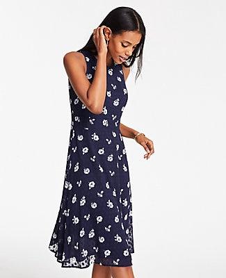 Ann Taylor Floral Clip Dot Chiffon Midi Dress