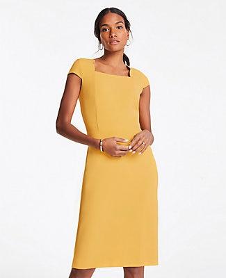 Ann Taylor Scalloped Square Neck Cap Sheath Dress