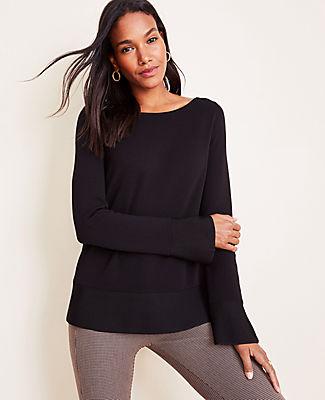Ann Taylor Shimmer Trim Flare Sleeve Sweater