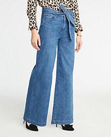 Ann Taylor Tie Waist Performance Stretch Wide Leg Jeans