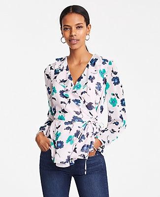 Ann Taylor Floral Ruffle Wrap Blouse