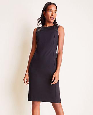 Ann Taylor Faux Leather Yoke Ponte Sheath Dress