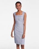 Ann Taylor Square Neck Dress In Blue Check
