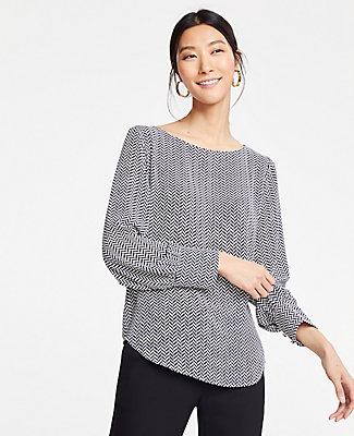 Ann Taylor Herringbone Boatneck Blouse