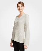 Ann Taylor Ribbed V-neck Hoodie Sweater