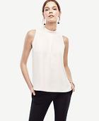 Ann Taylor Crepe Pleated Mock Neck Shell