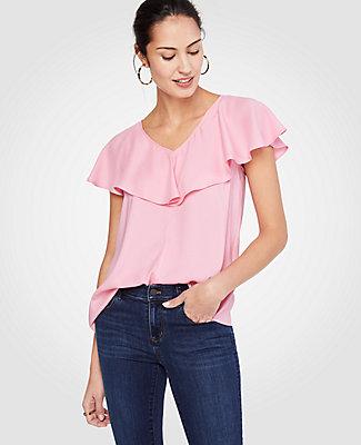 Ann Taylor Ruffle V-neck Top