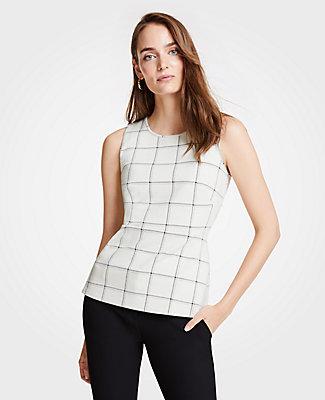 Ann Taylor Windowpane Knit Peplum Shell