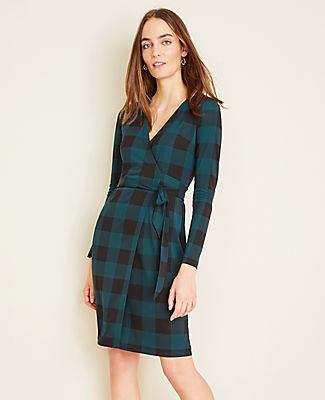 Ann Taylor Plaid Matte Jersey Wrap Dress