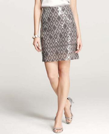 Ann Taylor Sequin Mirrored Skirt, Silver - Extrasmall