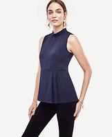 Ann Taylor Crepe Mock Neck Peplum Top