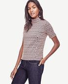 Ann Taylor Scalloped Jacquard Elbow Sleeve Mock Neck Tee