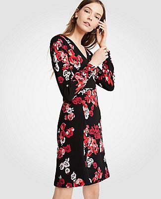 Ann Taylor Winter Floral Jacquard Knit Flare Dress