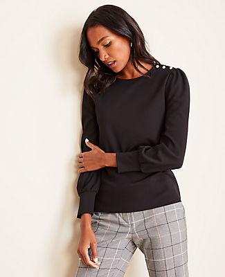 Ann Taylor Pearlized Shoulder Button Puff Sleeve Top