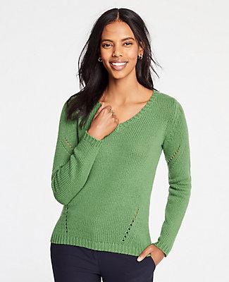 Ann Taylor Pointelle V-neck Sweater