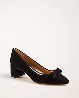 Ann Taylor Polly Bow Suede Block Heel Pumps