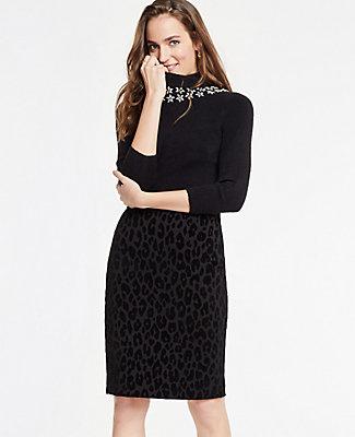 Ann Taylor Curvy Velvet Spotted Pencil Skirt