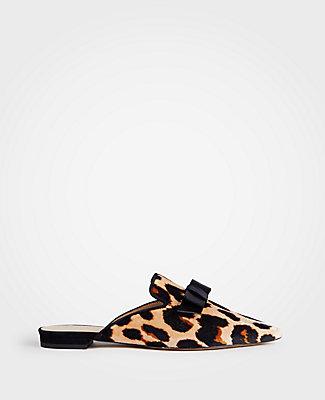 Ann Taylor Elsie Leopard Print Velvet Bow Slides