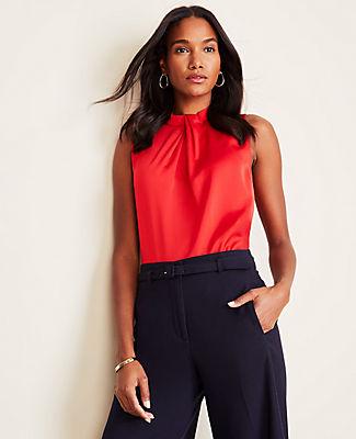 Ann Taylor Hammered Satin Twist Neck Shell