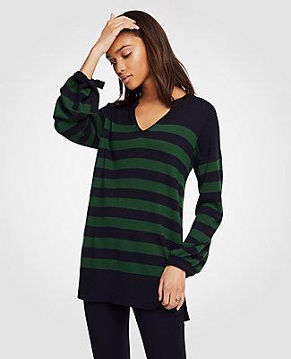 Ann Taylor Stripe Tie Cuff Sweater