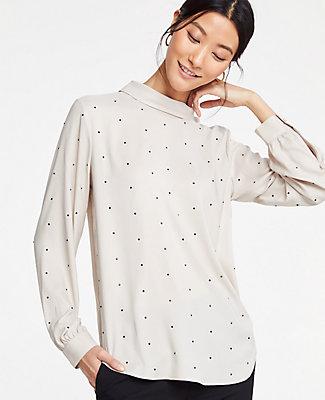 Ann Taylor Embellished Mock Neck Blouse