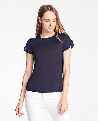 Ann Taylor Linen Petal Sleeve Tee