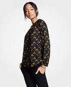 Ann Taylor Botanical Lattice Smocked V-neck Blouse