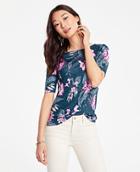 Ann Taylor Fauna Floral Linen Elbow Sleeve Tee