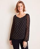 Ann Taylor Geo Puff Sleeve V-neck Top