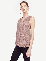 Ann Taylor Confetti Shirred V-neck Shell