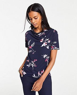Ann Taylor Floral Matte Jersey Cowl Neck Top