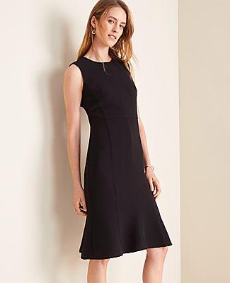 Ann Taylor The Flounce Dress In Black Doubleweave