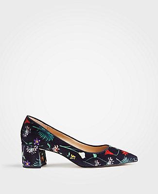 Ann Taylor Bette Floral Velvet Block Heel Pumps