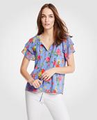 Ann Taylor Island Floral Tiered Ruffle Sleeve Top