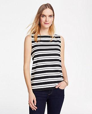 Ann Taylor Striped Ponte Button Back Shell