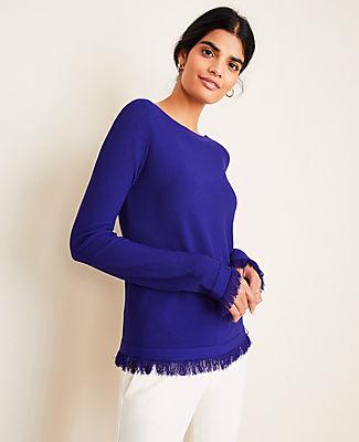 Ann Taylor Seasonless Yarn Fringe Boatneck Sweater