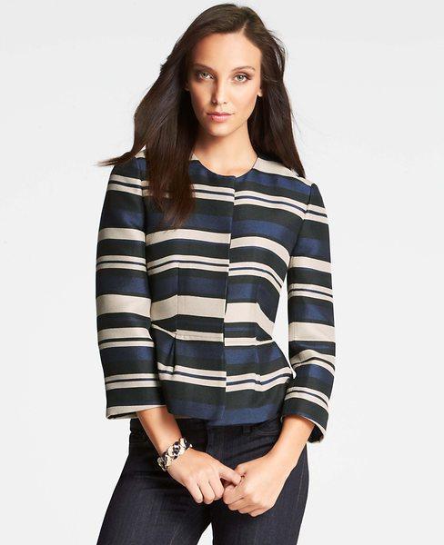 Ann Taylor Midnight Stripe Peplum Jacket