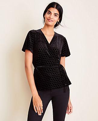 Ann Taylor Velvet Dot Wrap Top