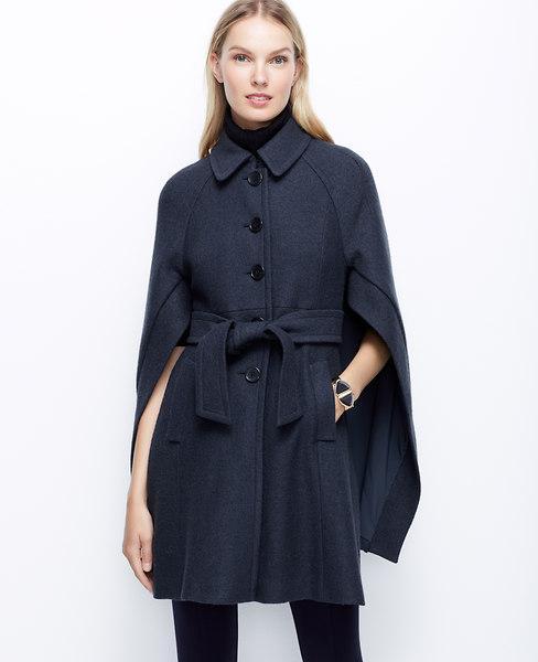 Ann Taylor Buttoned-up Boiled Wool Cape, Dark Sky - Extra Extrasmall