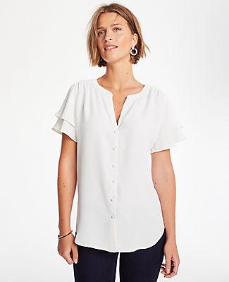 Ann Taylor Stripe Tiered Short Sleeve Blouse