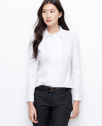 Ann Taylor Pintucked Perfect Shirt, White - Extra Extrasmall