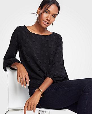 Ann Taylor Clip Dot Lantern Ruffle Sleeve Blouse